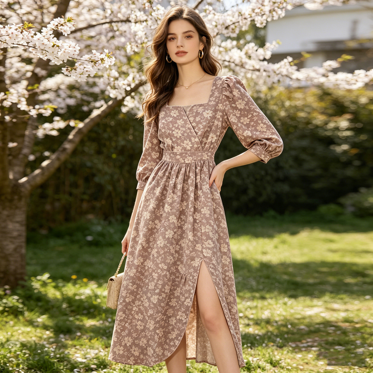 Dusty Rose Velvet Floral Dress