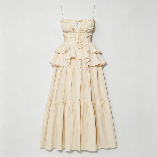 Cream Tiered Cutout Maxi Dress