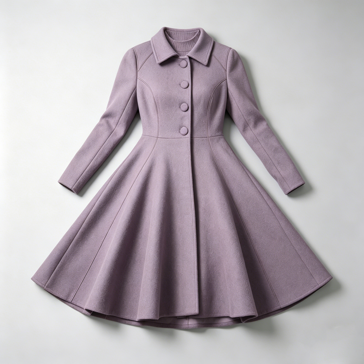 Dusty Purple Fit-and-Flare Wool Coat Dress