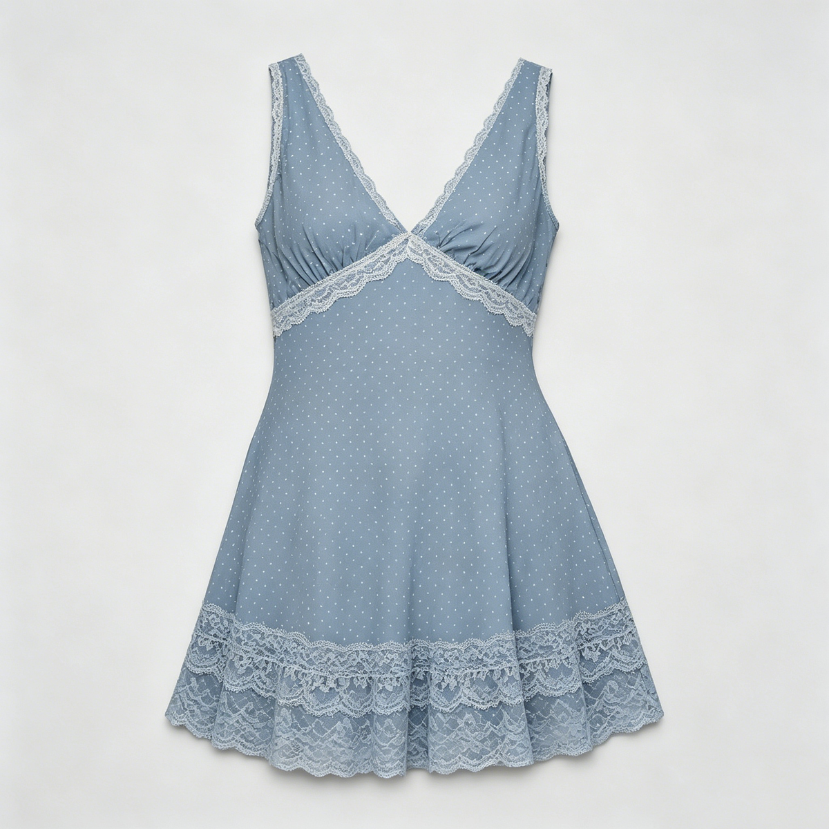 Blue Polka Dot Lace Slip Dress