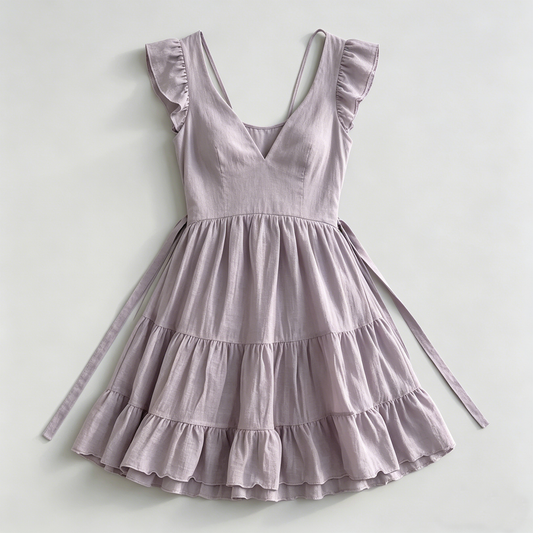 Lavender Ruffle Strap Tiered Dress