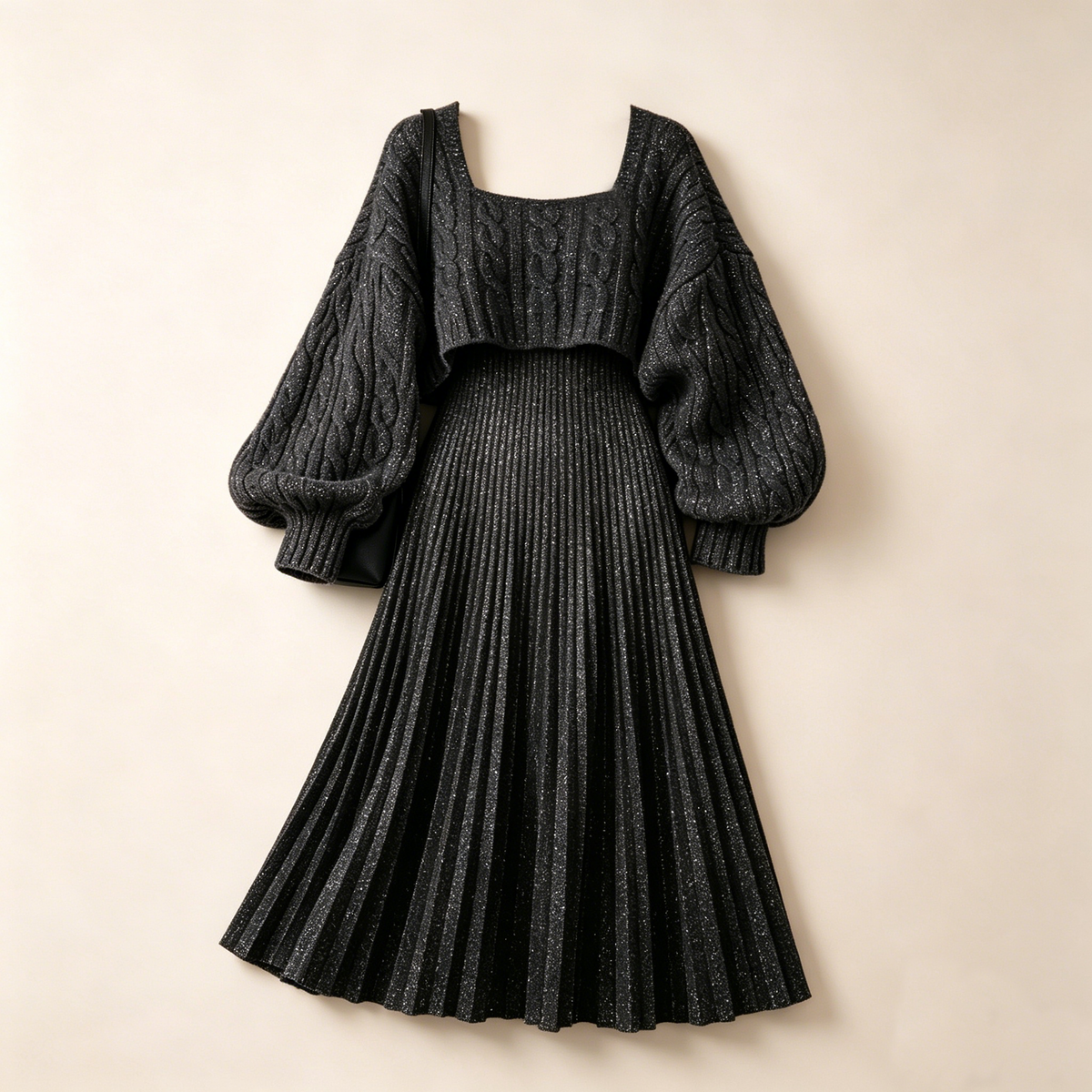 Sparkly Black Knit Two-Piece Dress Set