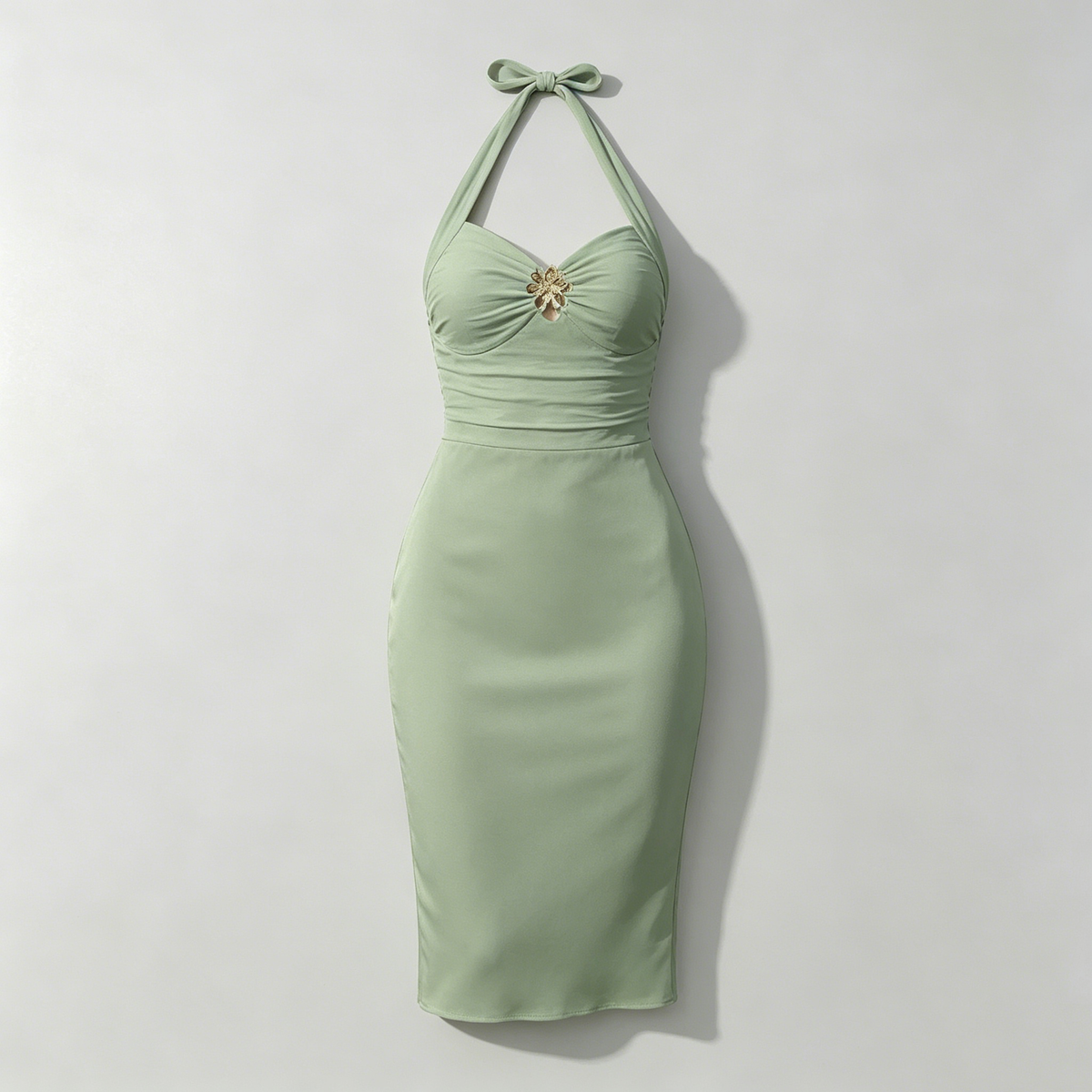 Sage Green Halter Bodycon Dress