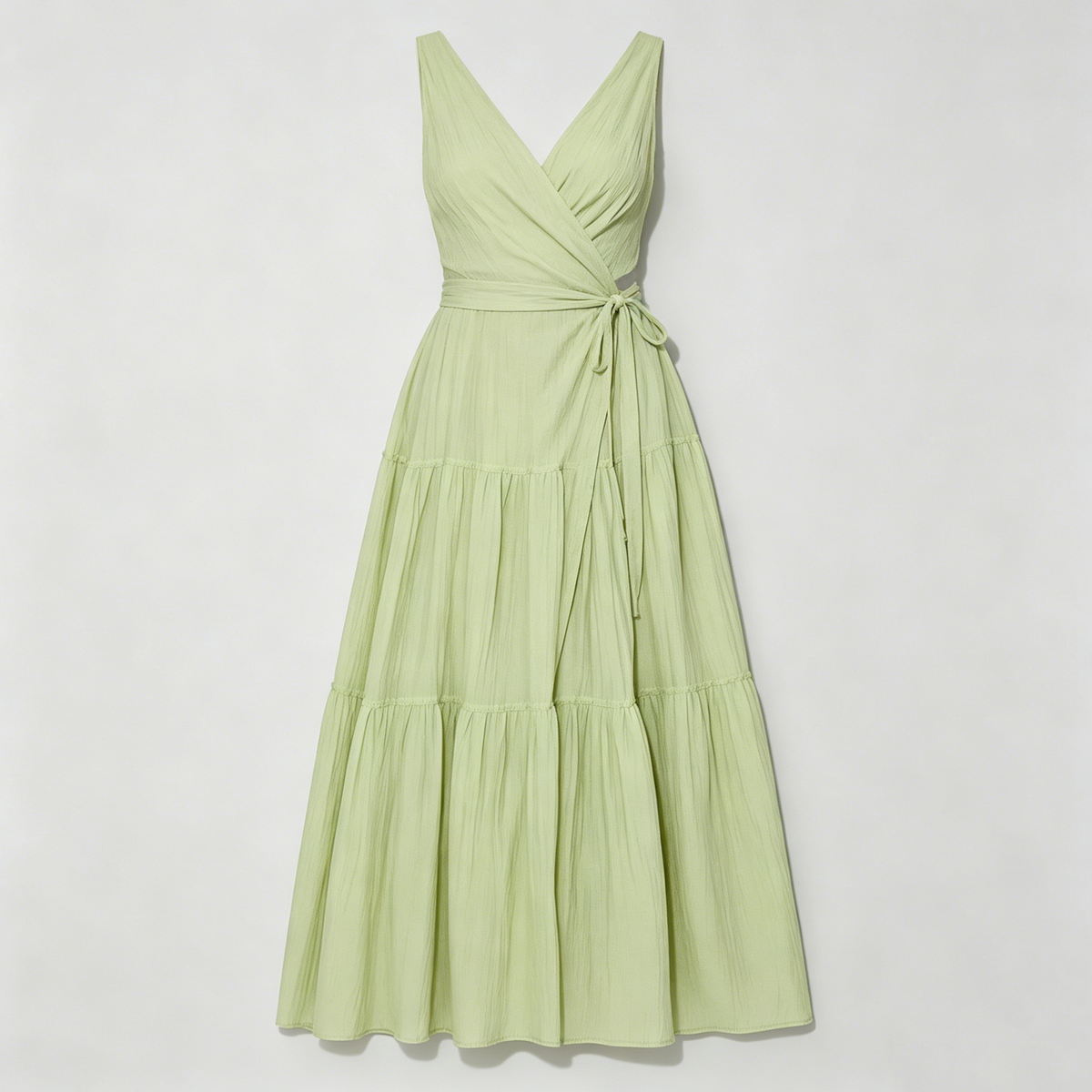 Light Green Wrap Tiered Maxi Dress