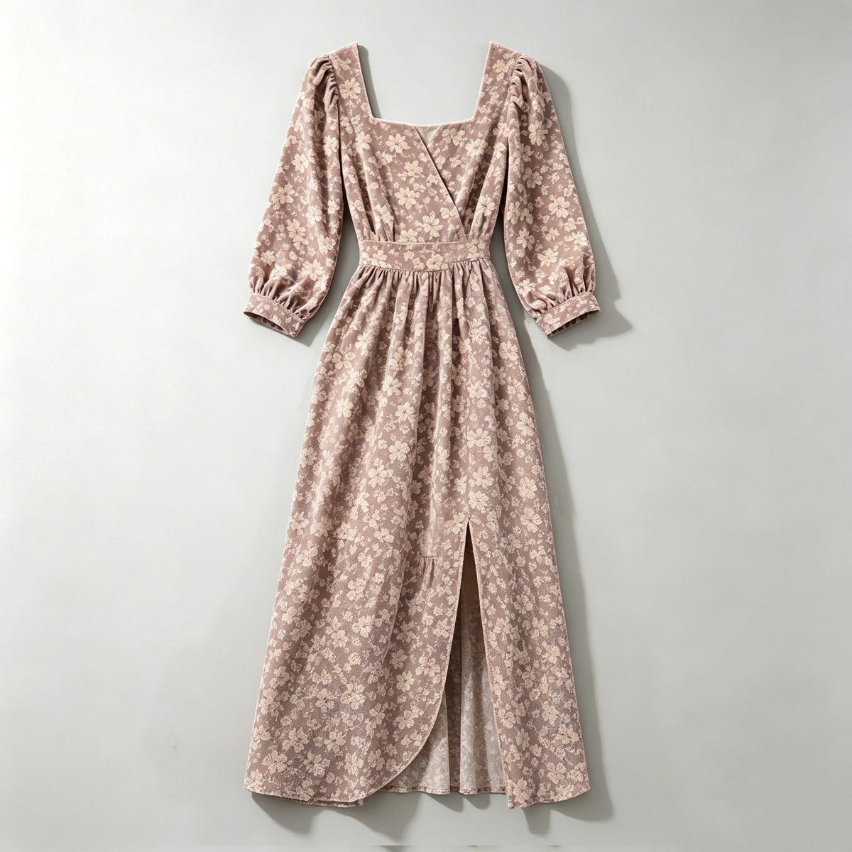 Dusty Rose Velvet Floral Dress