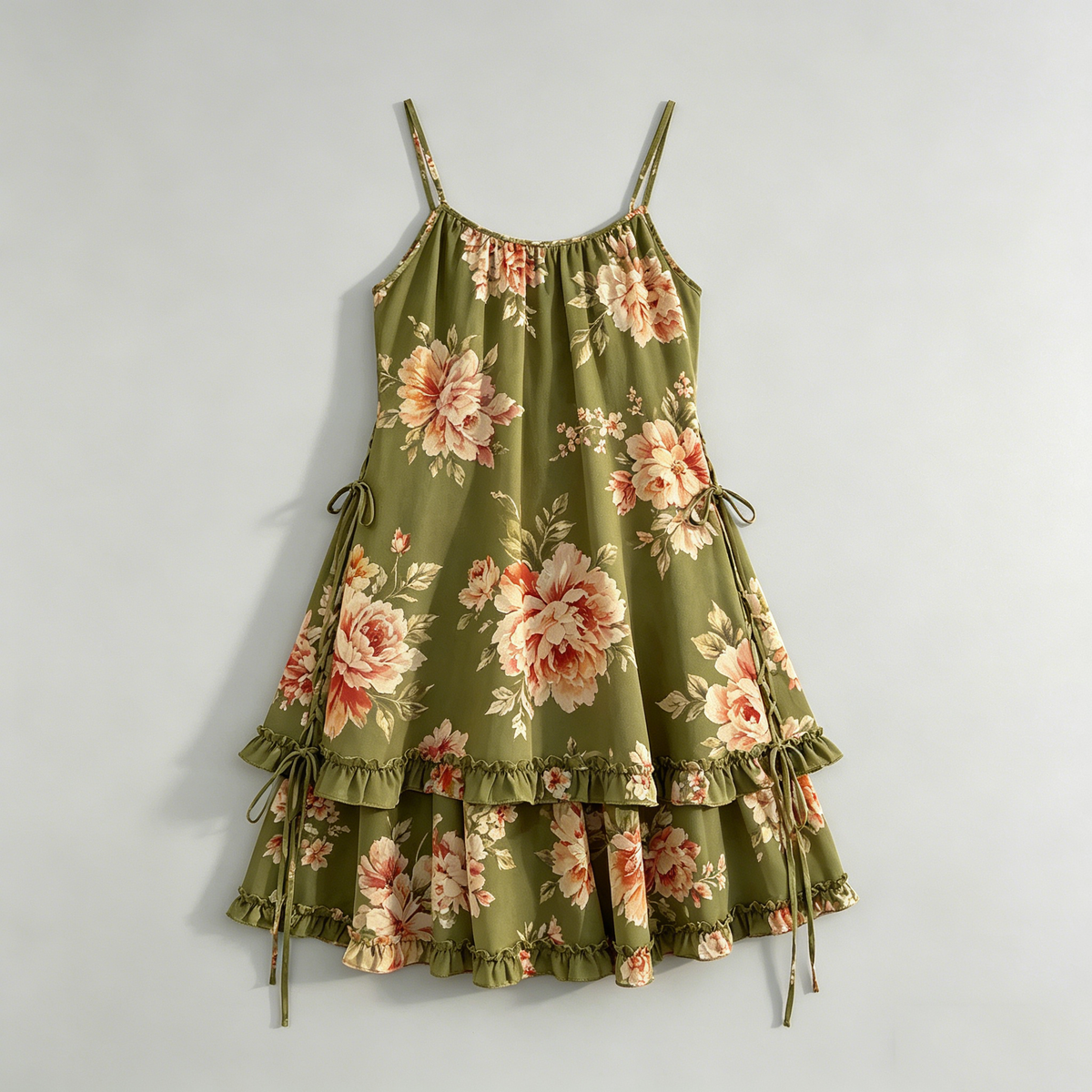 Green Floral Spaghetti Strap Dress