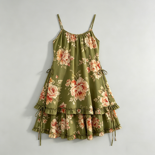 Green Floral Spaghetti Strap Dress