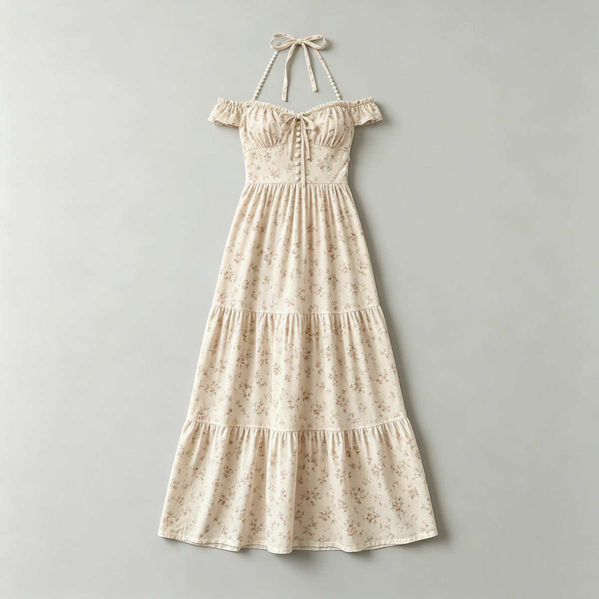 Cream Halter Floral Dress
