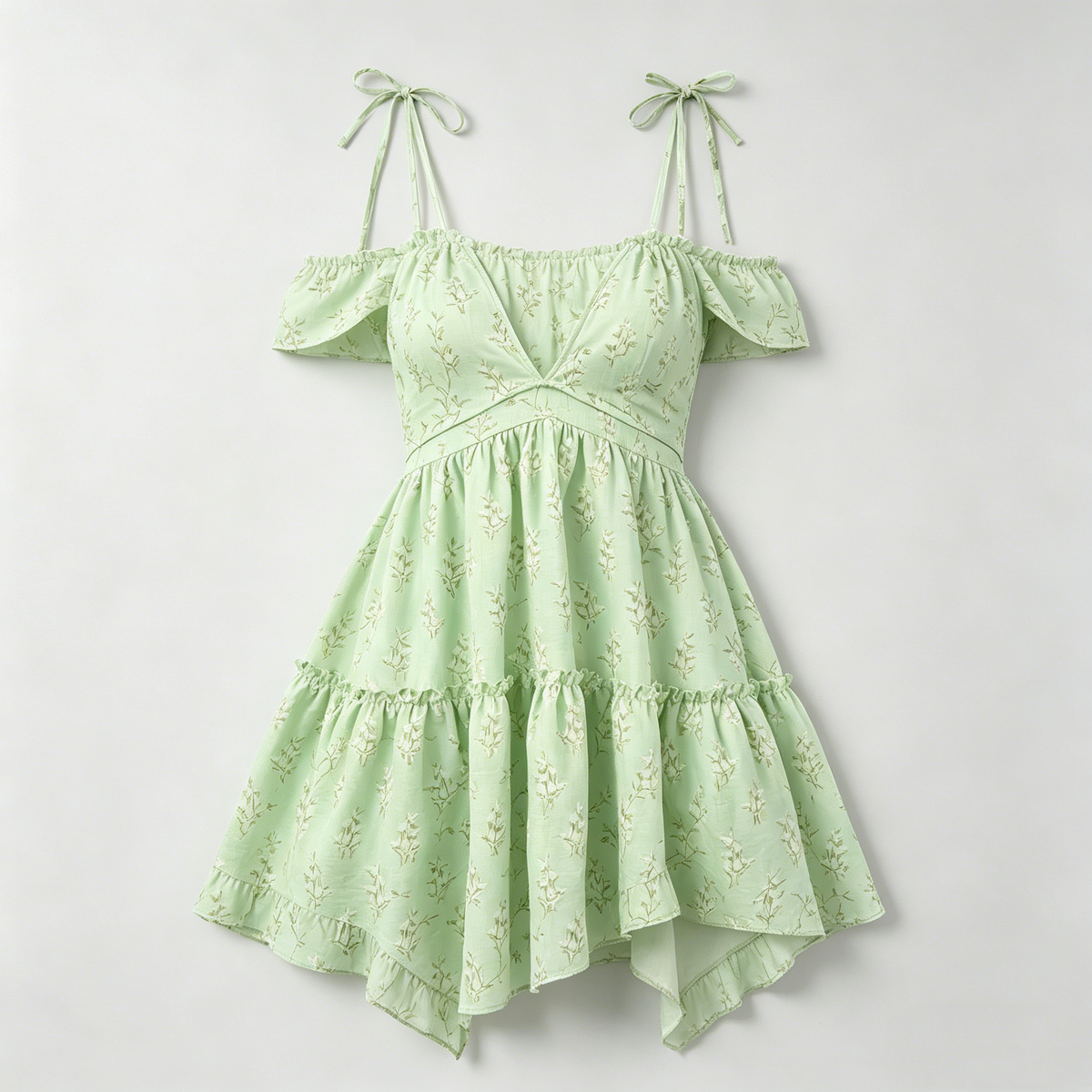Light Green Floral Off-Shoulder Dress