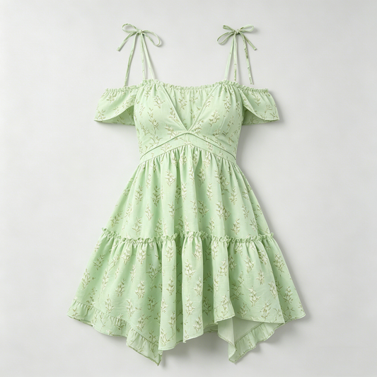 Light Green Floral Off-Shoulder Dress