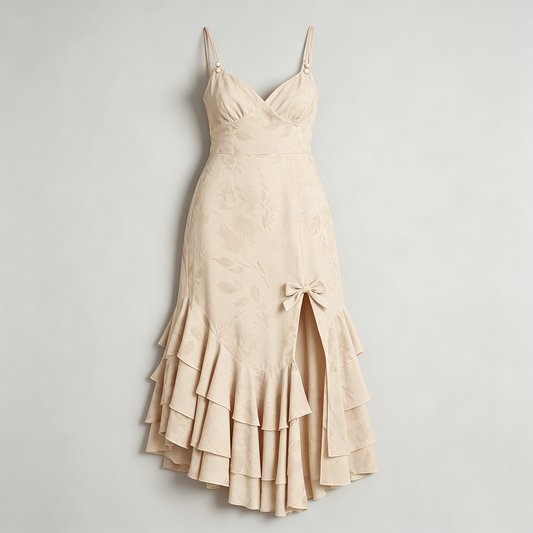 Champagne Ruffle Tiered Dress