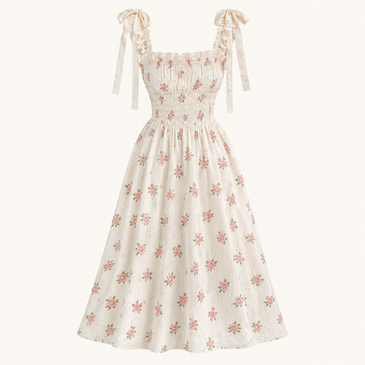 White Ruffle Strap Floral Dress