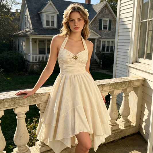 Halter Gold Brooch Dress