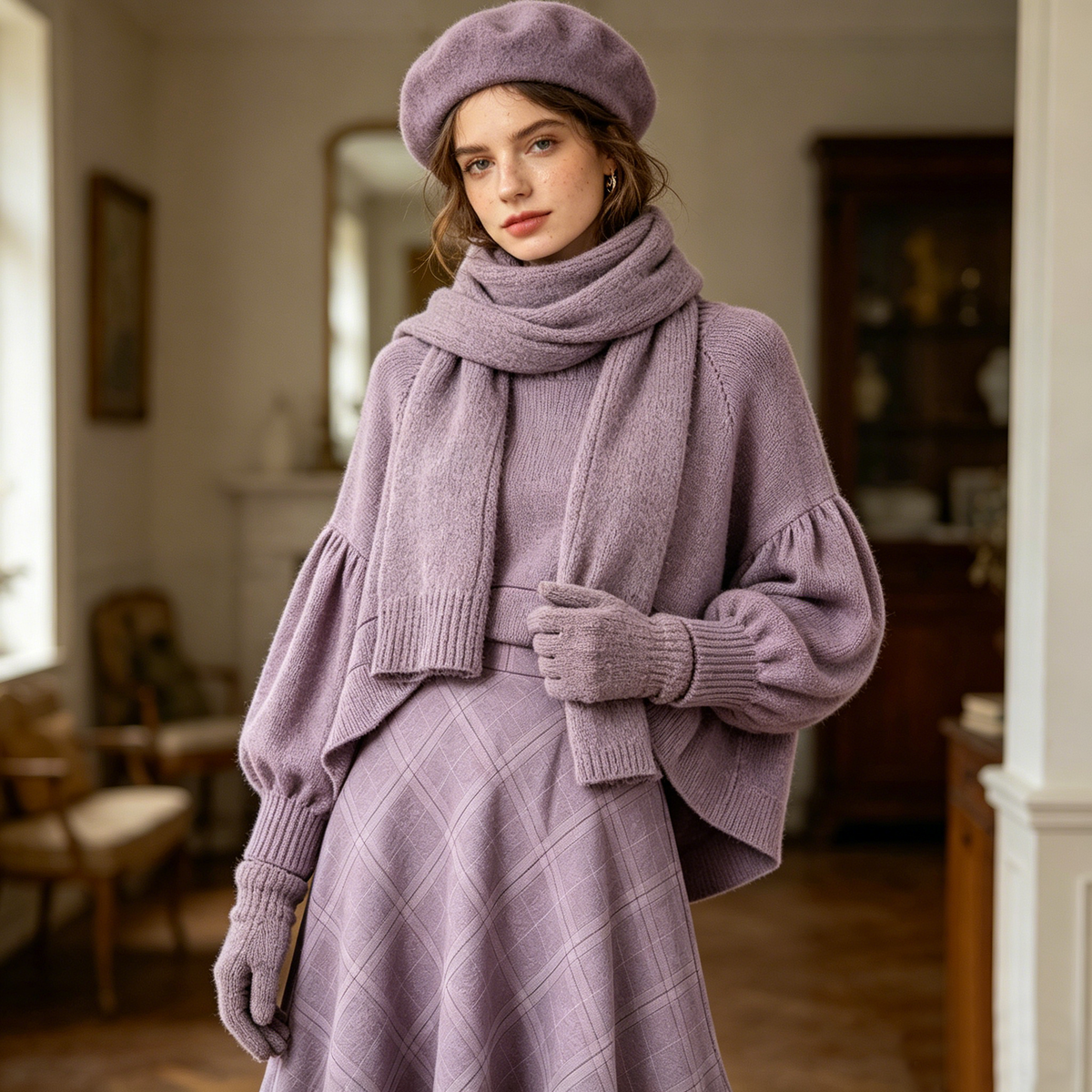 Lavender Cape-Style Knit Two-Piece Set