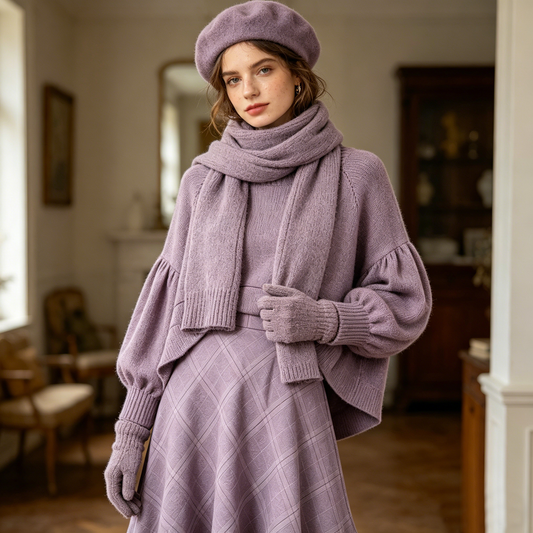 Lavender Cape-Style Knit Two-Piece Set