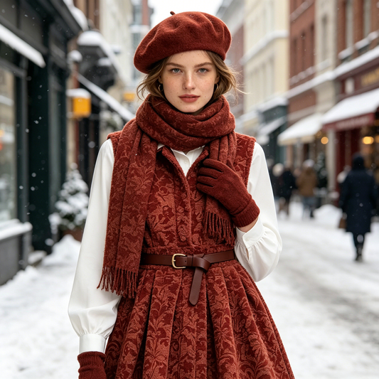 Carved Jacquard Pinafore Dress Set
