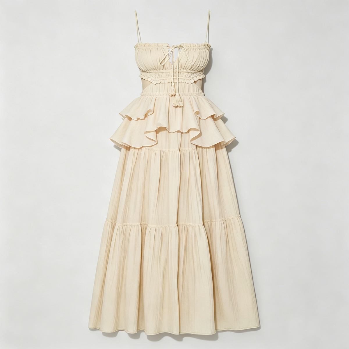 Cream Tiered Cutout Maxi Dress