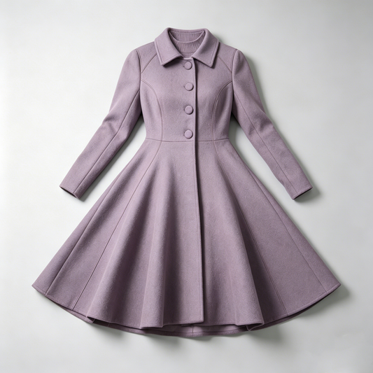 Dusty Purple Fit-and-Flare Wool Coat Dress