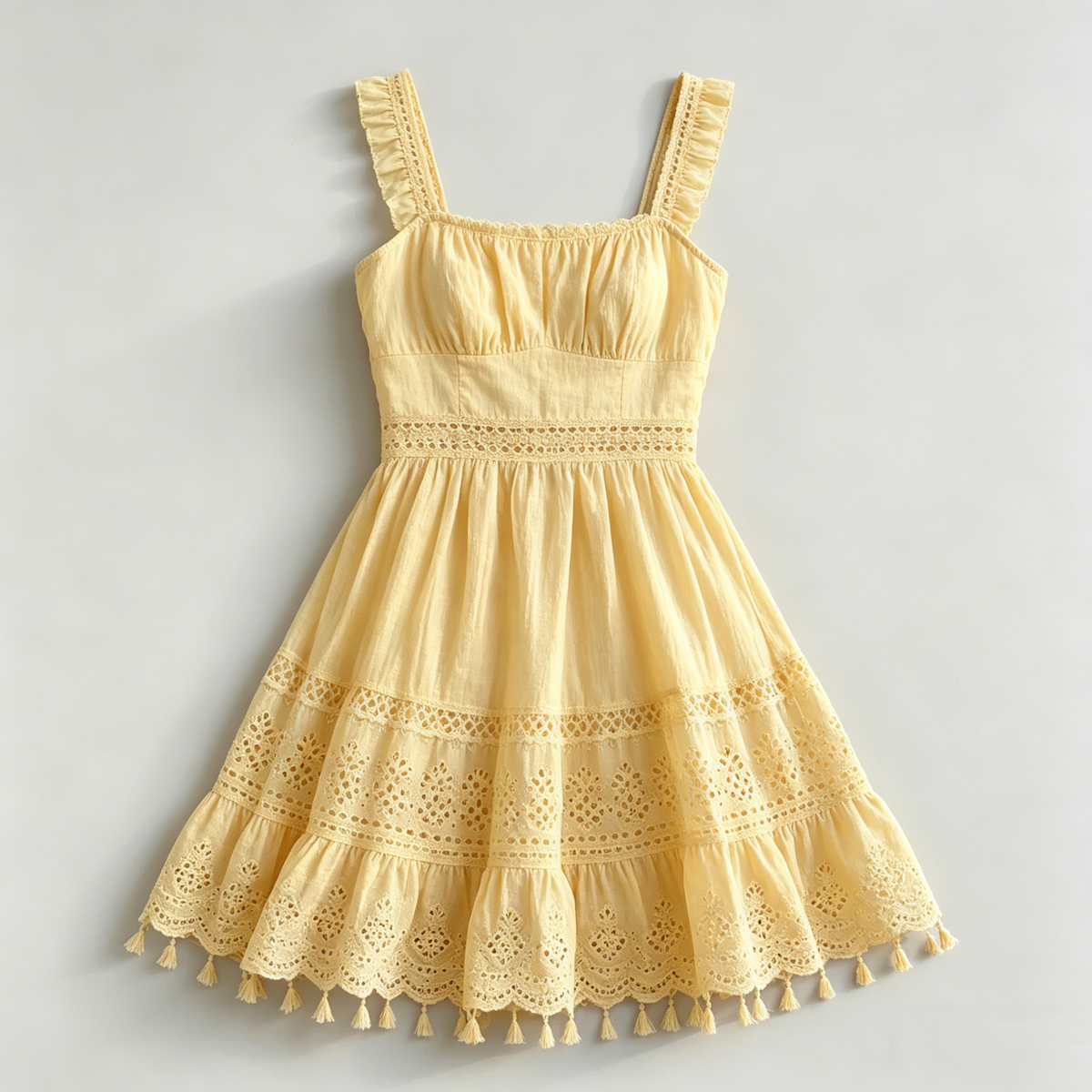 Yellow Crochet Lace Tiered Sundress