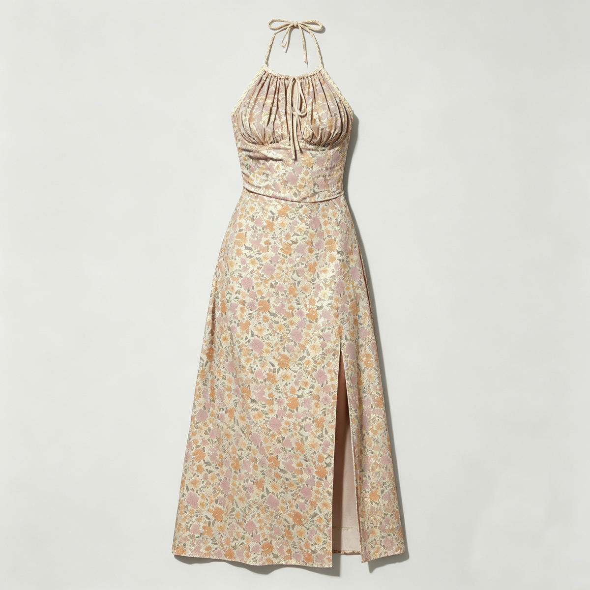 Floral Halter Slit Midi Dress