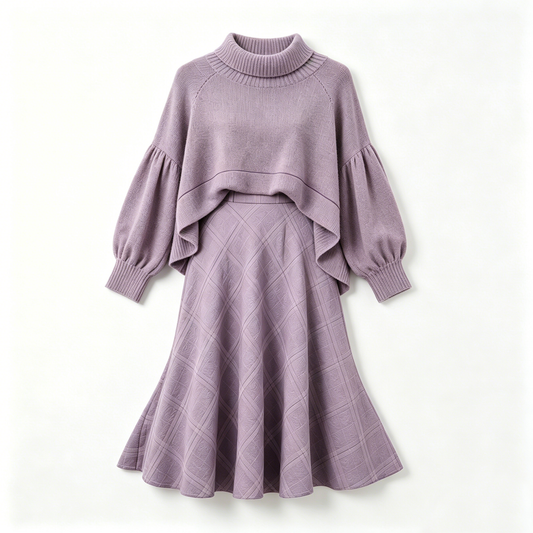 Lavender Cape-Style Knit Two-Piece Set