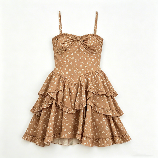 Brown Floral Tiered Cami Dress