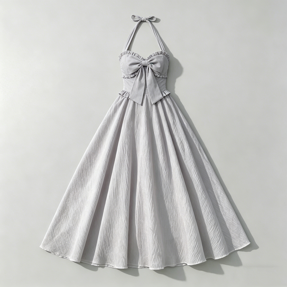 Gray Halter Bow Maxi Dress