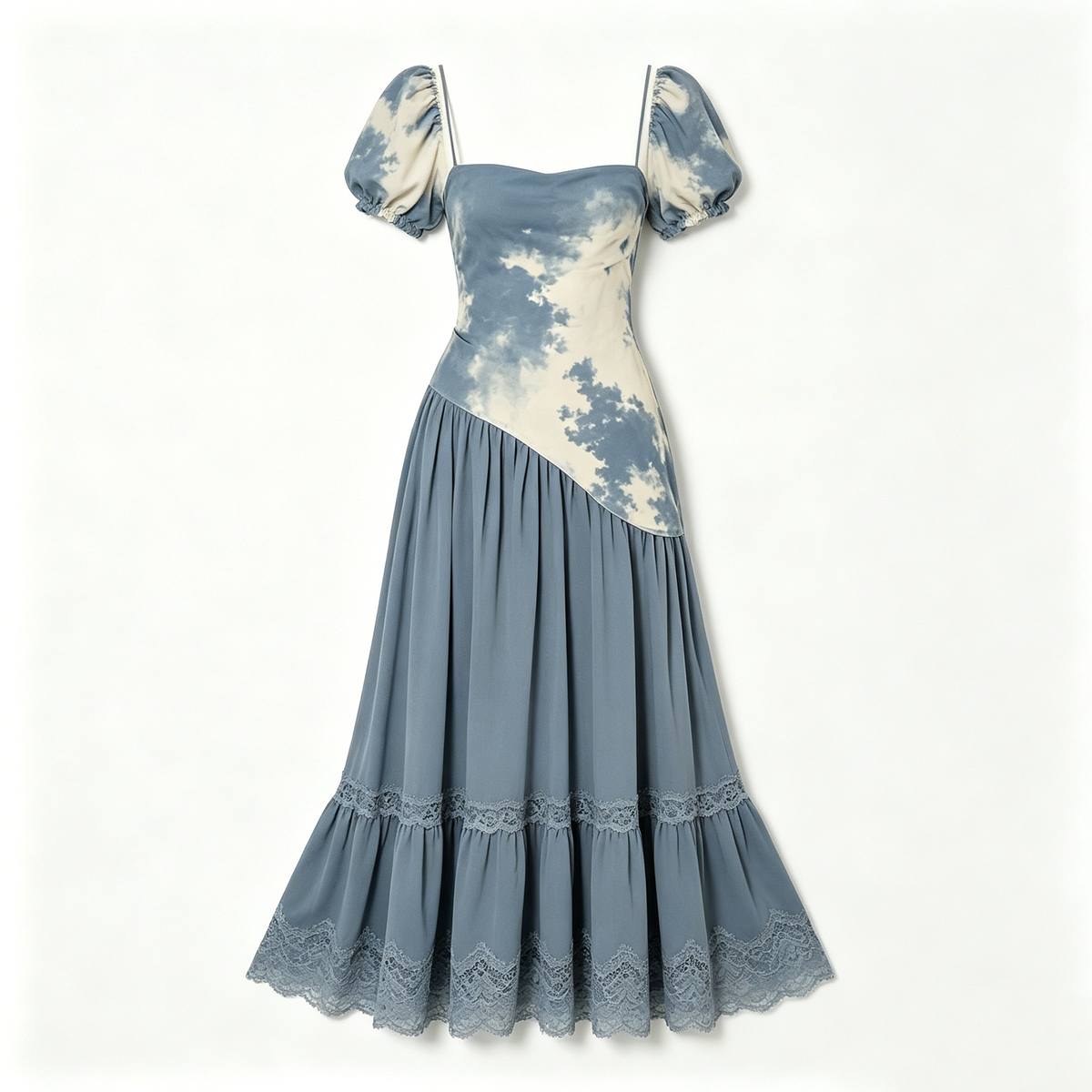Tie-Dye Puff Sleeve Lace Dress