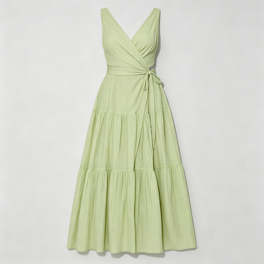 Light Green Wrap Tiered Maxi Dress