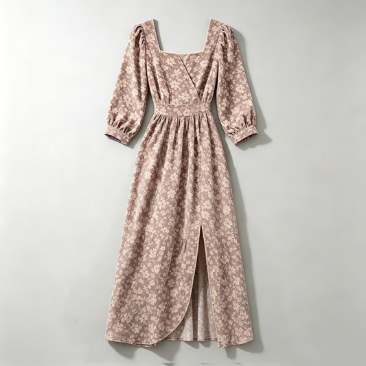 Dusty Rose Velvet Floral Dress