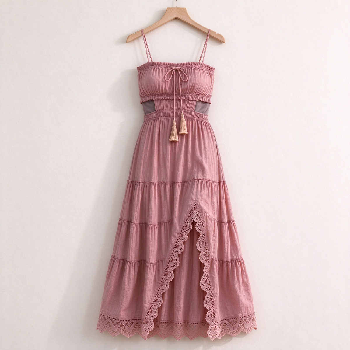 Peach Cutout Lace Maxi Dress