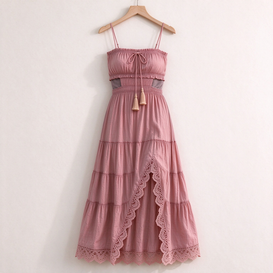 Peach Cutout Lace Maxi Dress