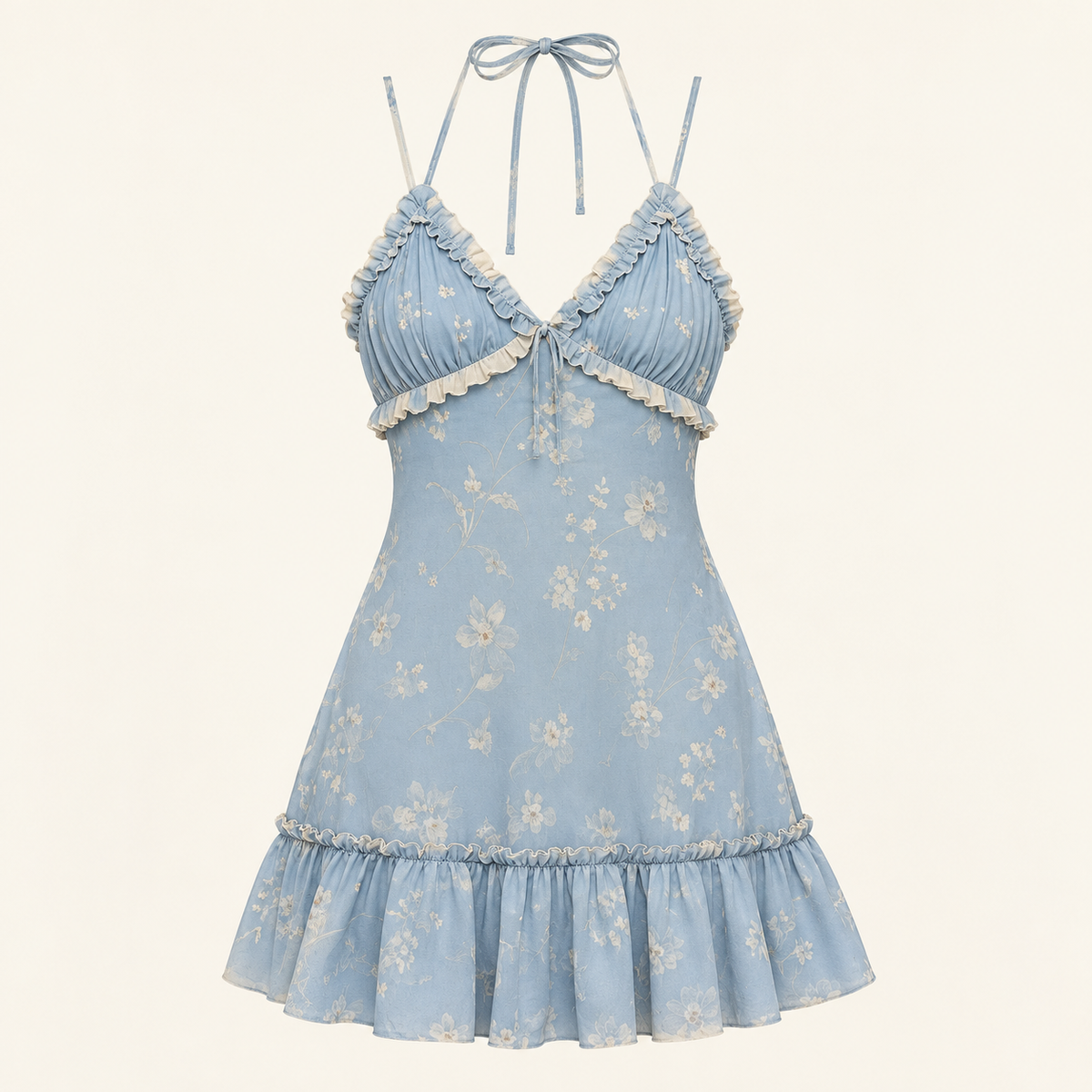 Blue Floral Halter Slip Dress